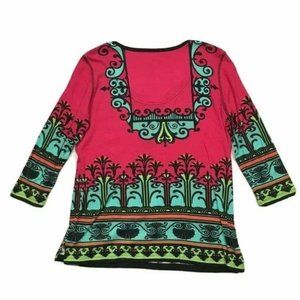 Multiples Pullover Shirt Multicolor Pink Floral Sleeve Notch Neck